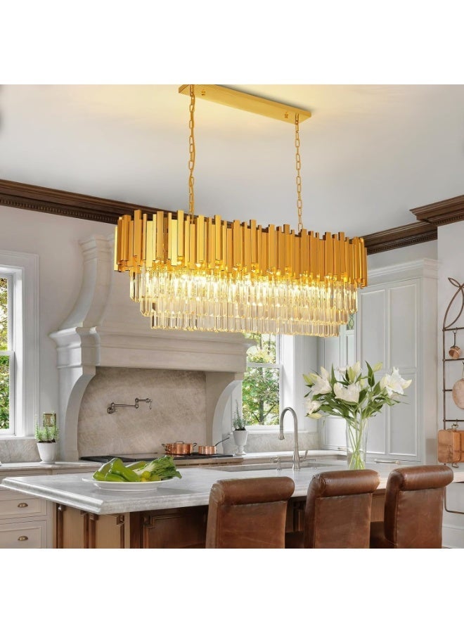 ALMIFTAH Luxury Modern Crystal Chandelier – 10-Light Gold Oval Hanging Ceiling Light for Dining Room, Living Room, Kitchen Island, Foyer, Hallway – Contemporary Decorative Lighting - Image 1